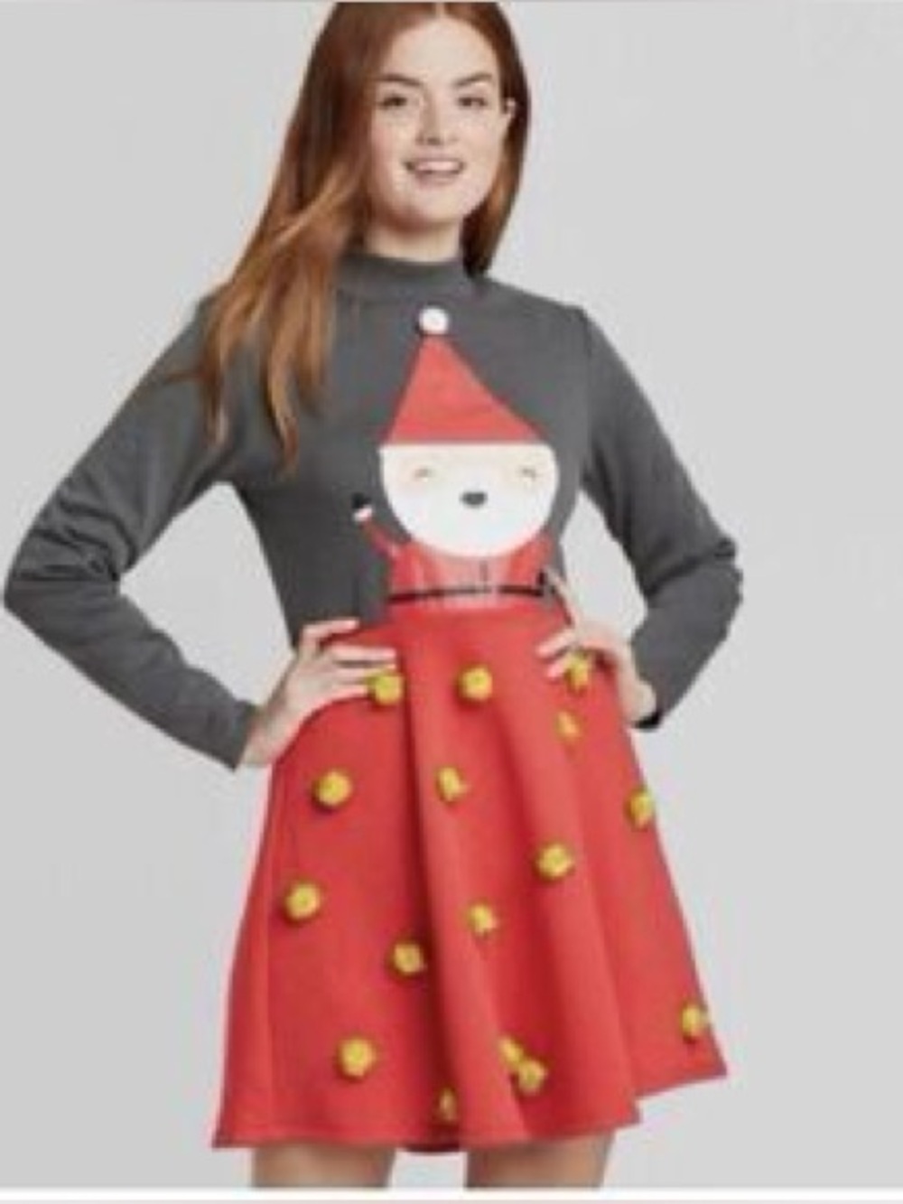 Juniors Mighty Fine gray and red long-sleeve holiday dress